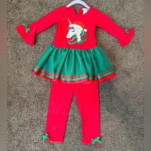 Toddler girl holiday Christmas outfit, dress with matching leggings. 18m